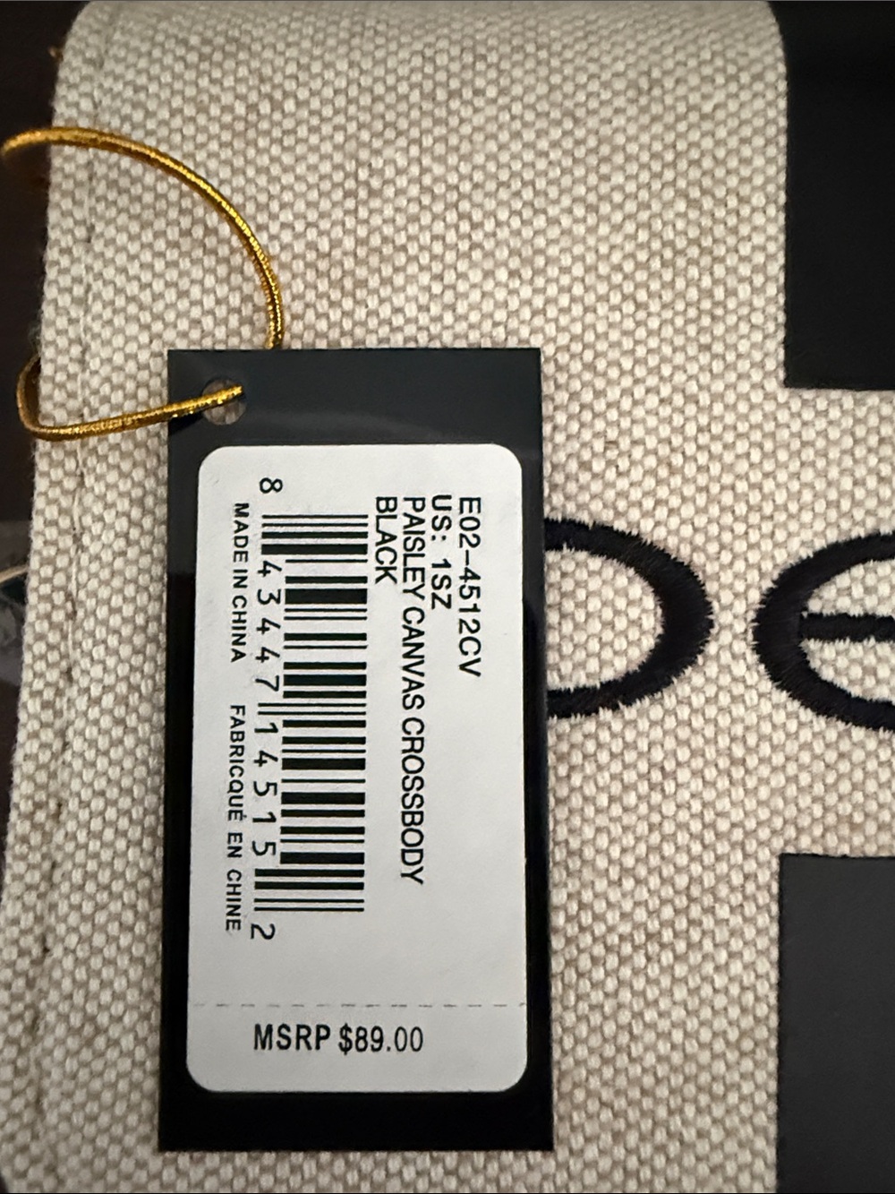 bebe Beige Canvas Crossbody with Black Stripe and Gold Chain - Picture 5 of 7